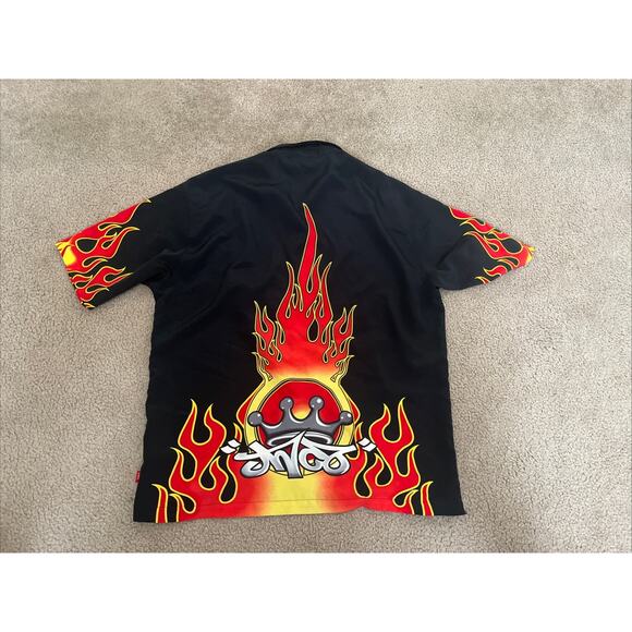 JNCO Jeans Shirt Mens XL Black Red Flame Graphic Short Sleeve Y2K Skate Retro - Picture 6 of 6